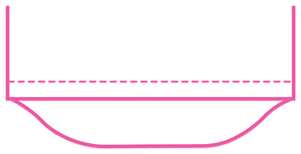 หน้าสั้นหลังยาว แบบโค้ง hem, shown as a line diagram