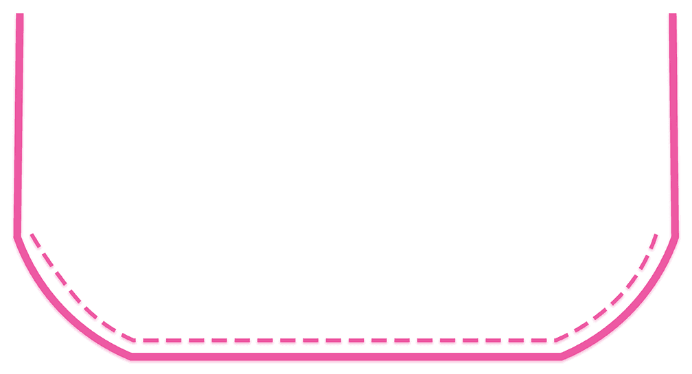 ชายโค้งเล็กน้อย hem, shown as a line diagram